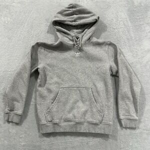 Adidas Women Small Sweatshirt Hoodie Long Sleeve Grey White Logo Lounge Active